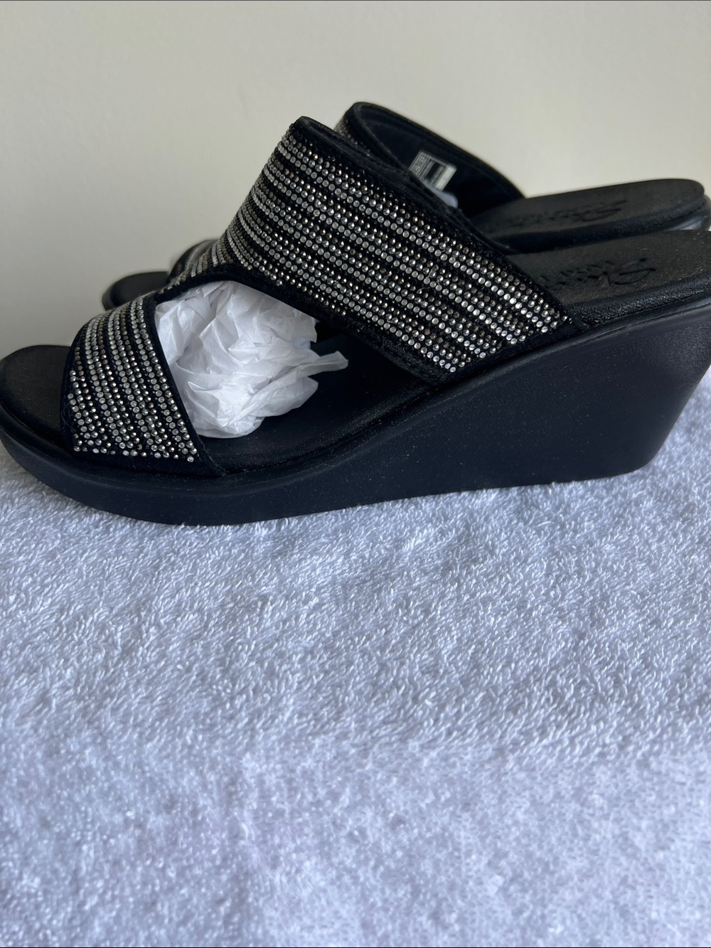 Skechers Black Sparkle Double-Strap Slide Sandals - Picture 2 of 4